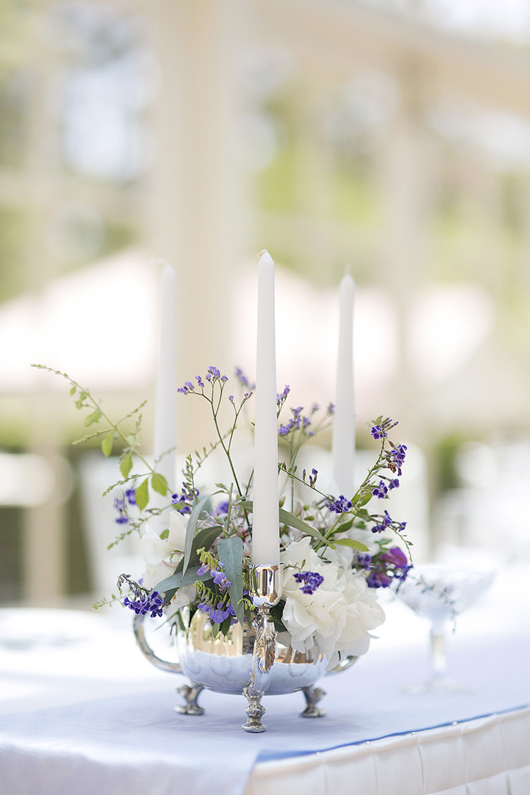 Flowers Centrepiece Candles Cornflower Blue Garden Wedding Australia http://brischetto.net/