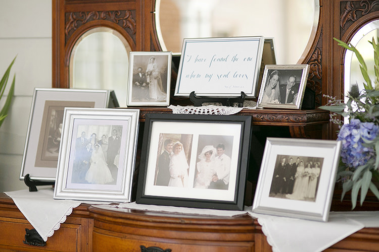 Family Photographs Table Cornflower Blue Garden Wedding Australia http://brischetto.net/