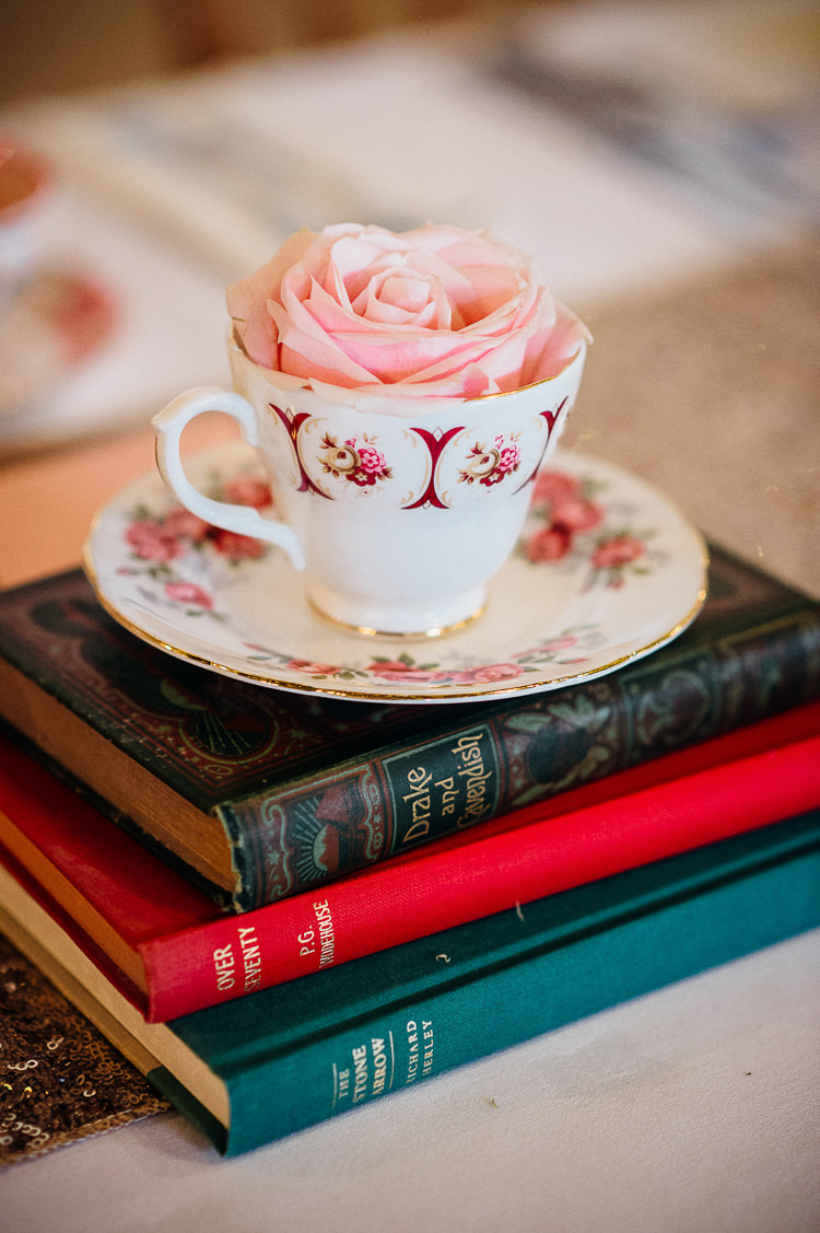 Tea Cup Flowers Books & History Sparkly Pastels Wedding http://www.mariannechua.com/