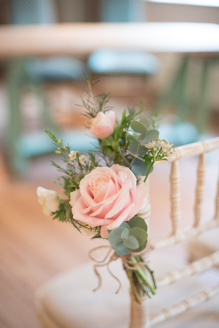 Chair Flowers Pew End Soft Pink Rustic Winter Wedding http://www.capturedbykatrina.co.uk/
