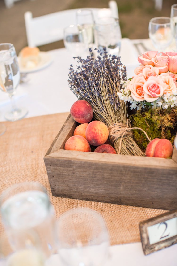Lavender Apples Flowers Centrepiece Table Hessian Burlap Romantic Peach Museum Wedding New Jersey http://www.idaliaphotography.com/