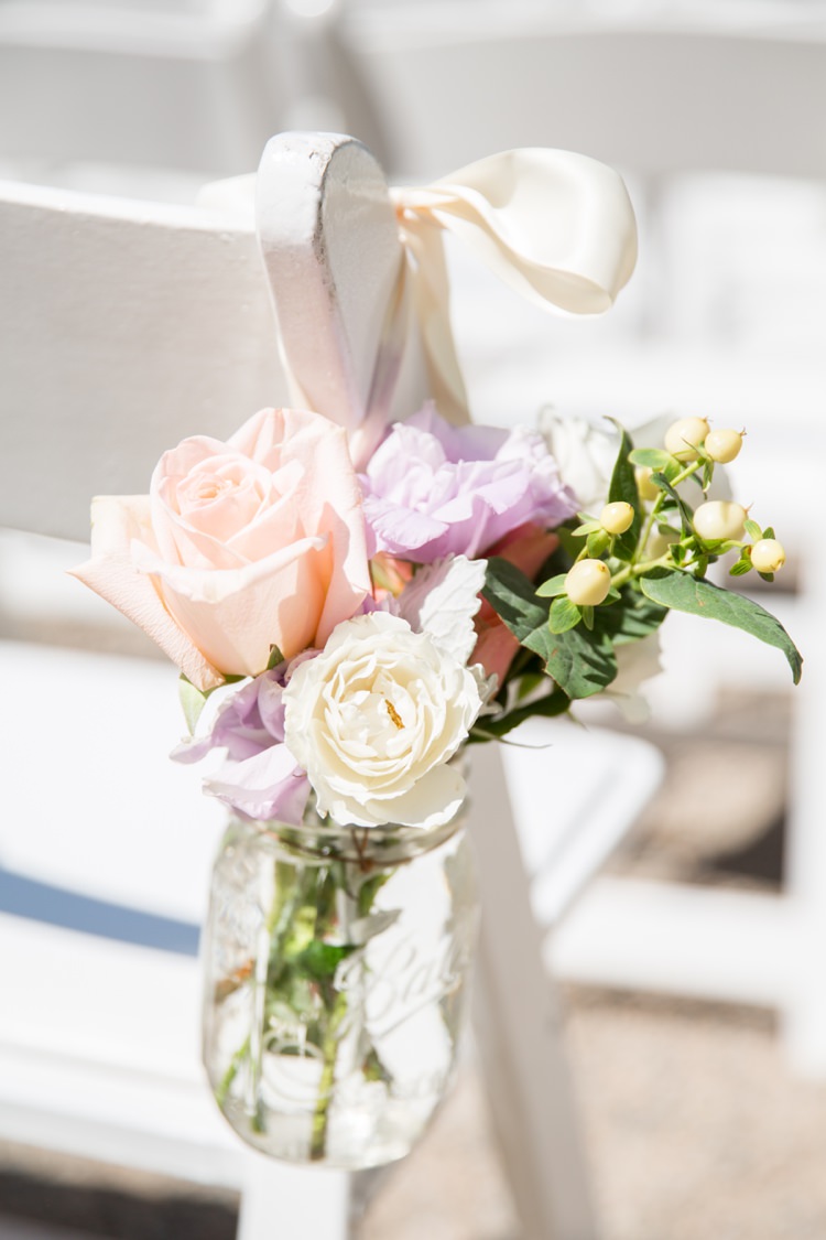 Jar Flowers Chairs Aisle Pew Ends Romantic Peach Museum Wedding New Jersey http://www.idaliaphotography.com/