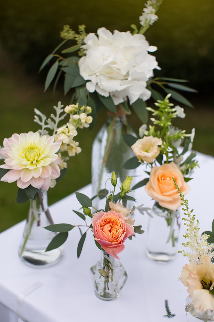 Bottle Flowers Roses Dahlias Fresh Relaxed Beach Summer Wedding http://www.katherineashdown.co.uk/
