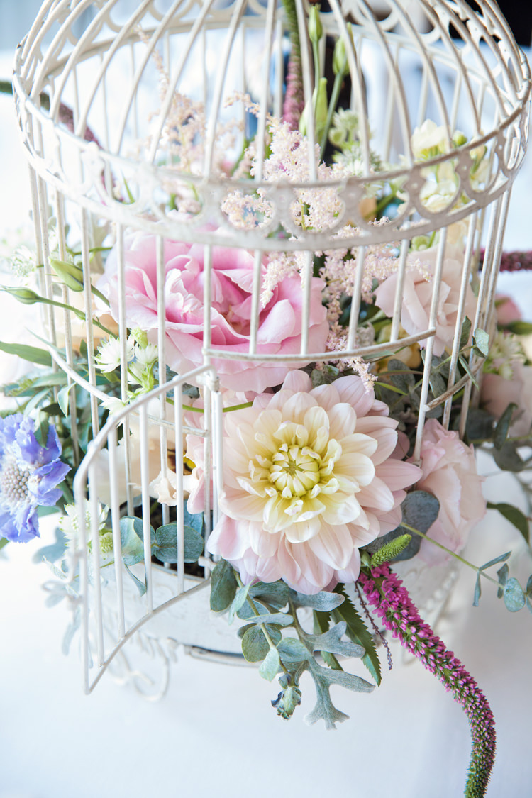 Birdcage Centrepiece Flowers Dahlia Peony Astible Romantic Candy Pink Pastels Wedding http://kerryannduffy.com/