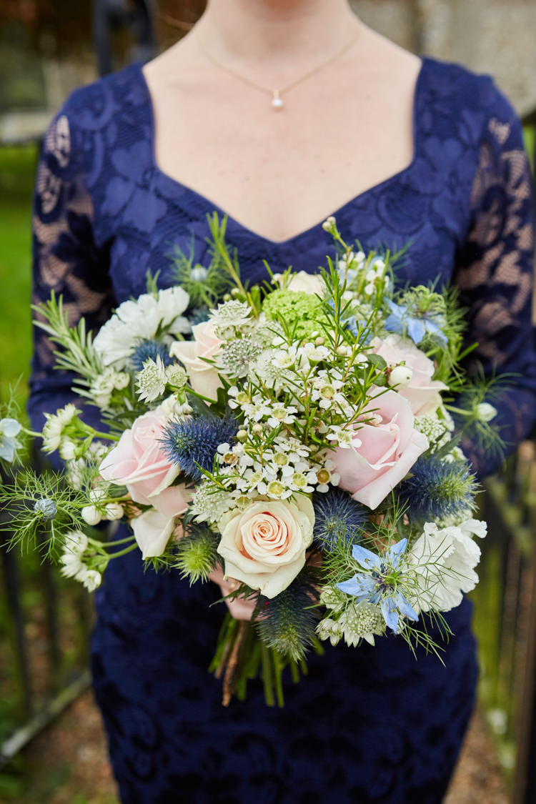 Bridesmaid Bouquet Wax Flower Daisy Thistle Pretty Industrial Country Rustic Wedding https://www.fullerphotographyweddings.co.uk/