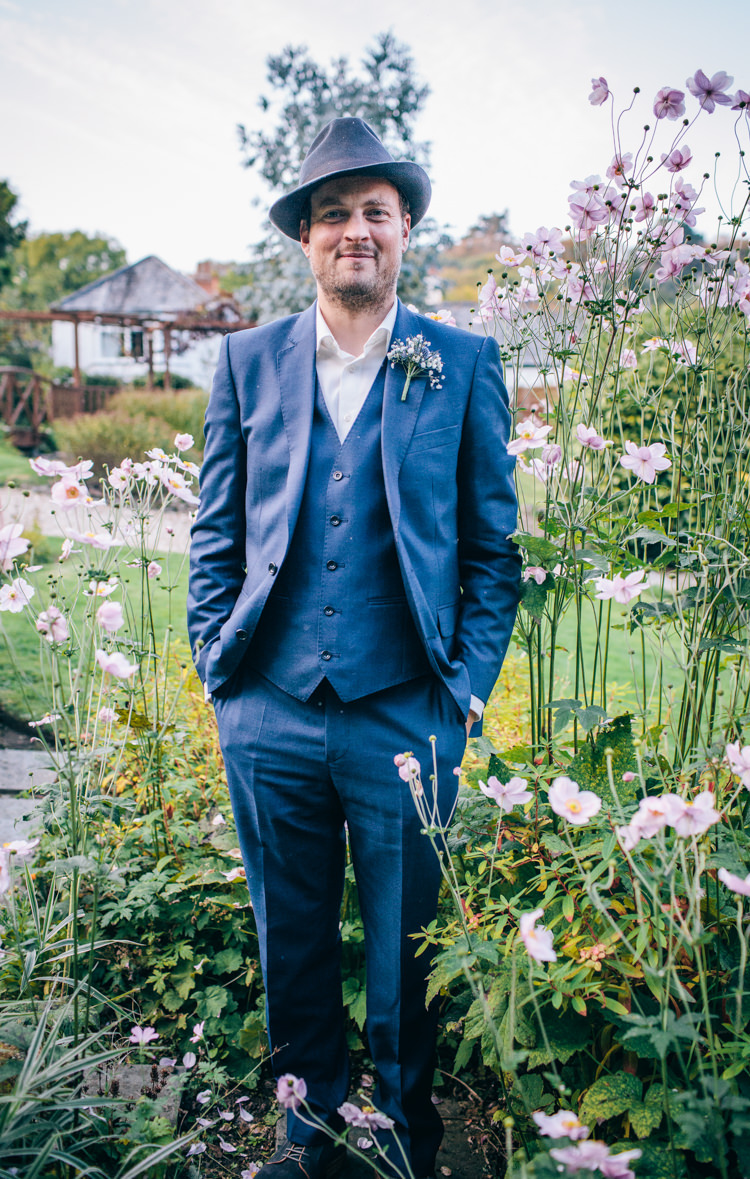 Blue Next Suit Trilby Hat Groom Vintage Homely Outdoor Wedding http://heartfulloftea.com/