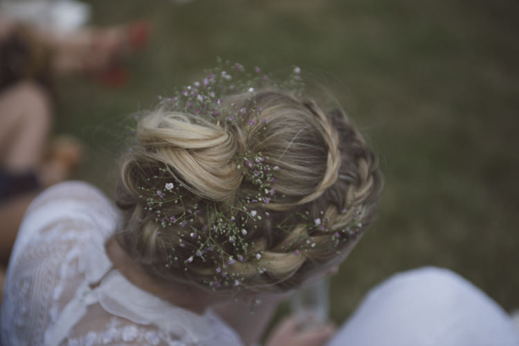 Hair Bride Bridal Plaited Braided Up Do Flowers Quirky DIY House Party Wedding http://www.petecranston.com/