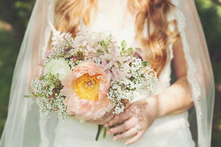 Coral Peony Peonies Bouquet Flowers Bride Bridal Astible Bohemian Country Tipi Wedding http://www.clickybox-photography.com/