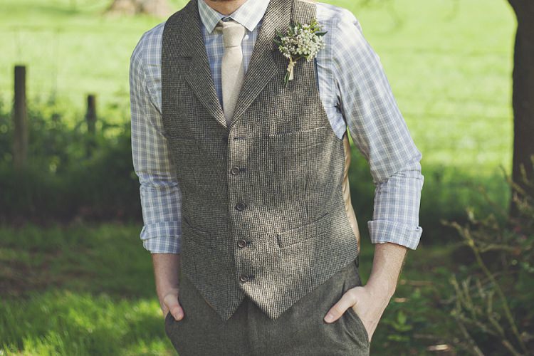 Tweed Waistcoat Groom Buttonhole Bohemian Country Tipi Wedding http://www.clickybox-photography.com/