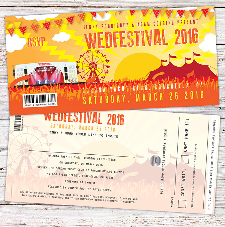 WEDFEST Festival Wedding Stationery Invitations Alternative Quirky Bold Colourful