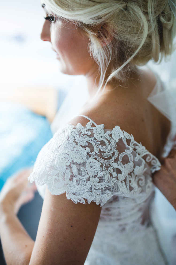 Lace Sleeve Strap Gown Dress Bride Bridal Stylish Eclectic Fun Seaside Wedding http://www.livvy-hukins.co.uk/