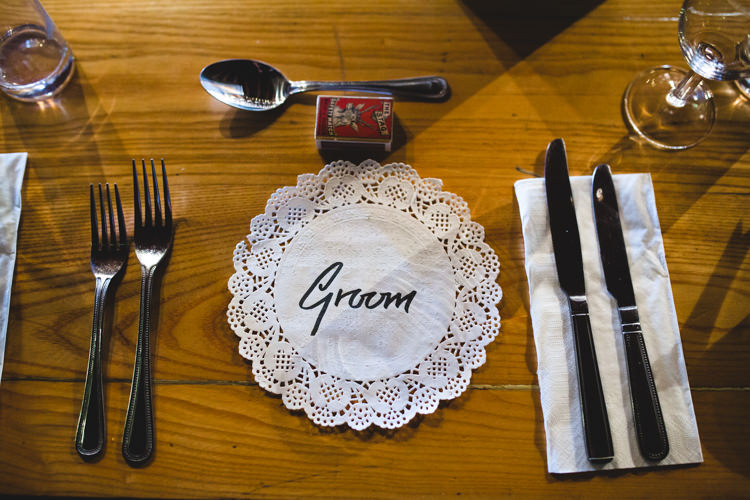 Doily Place Name Mat Setting Stylish Eclectic Fun Seaside Wedding http://www.livvy-hukins.co.uk/