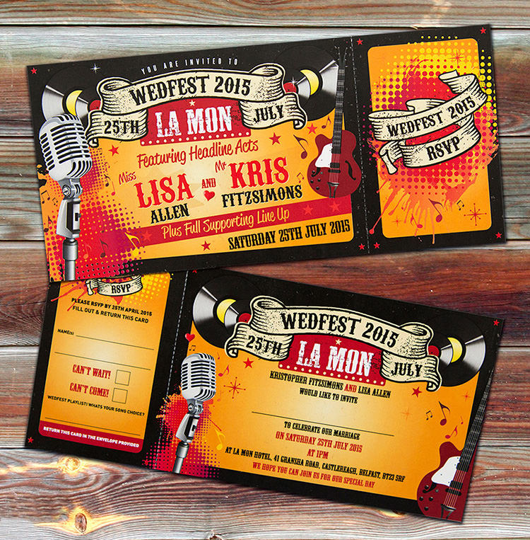 WEDFEST Festival Wedding Stationery Invitations Alternative Quirky Bold Colourful