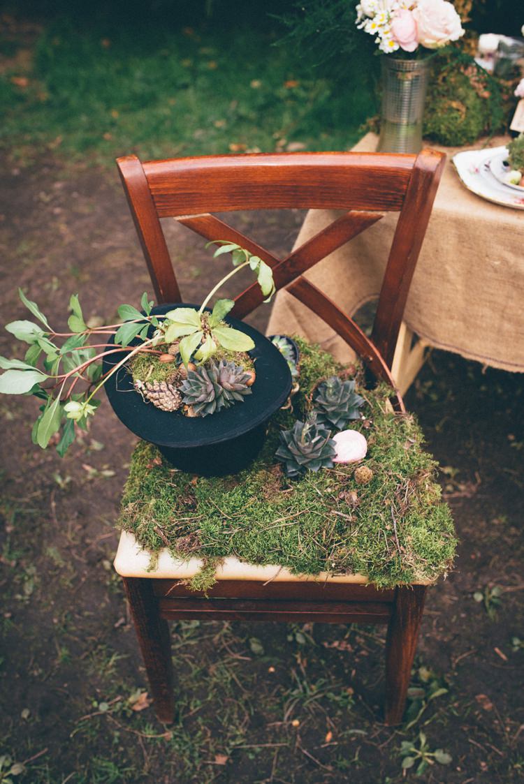 Moss Succulents Chair Decor Hat Natural Festival Tipi Wedding Ideas http://www.katemccarthyphotography.co.uk/
