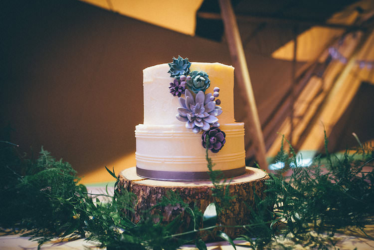 Succulent Cake Purple Blue Natural Festival Tipi Wedding Ideas http://www.katemccarthyphotography.co.uk/