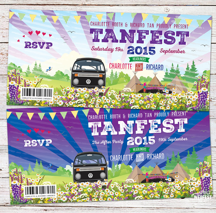 WEDFEST Festival Wedding Stationery Invitations Alternative Quirky Bold Colourful