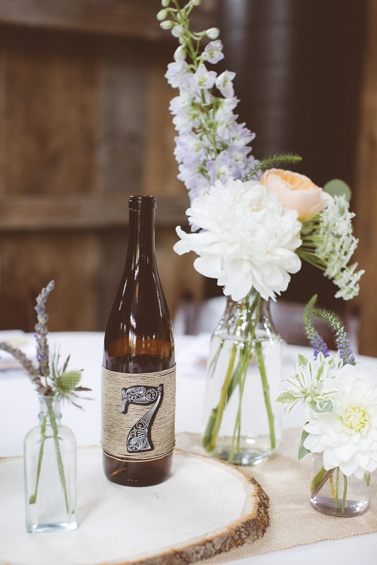 Bottle Twine Table Numbers Romantic Rustic Pastel Vineyard Wedding Massachusetts http://www.wonder-bliss.com/