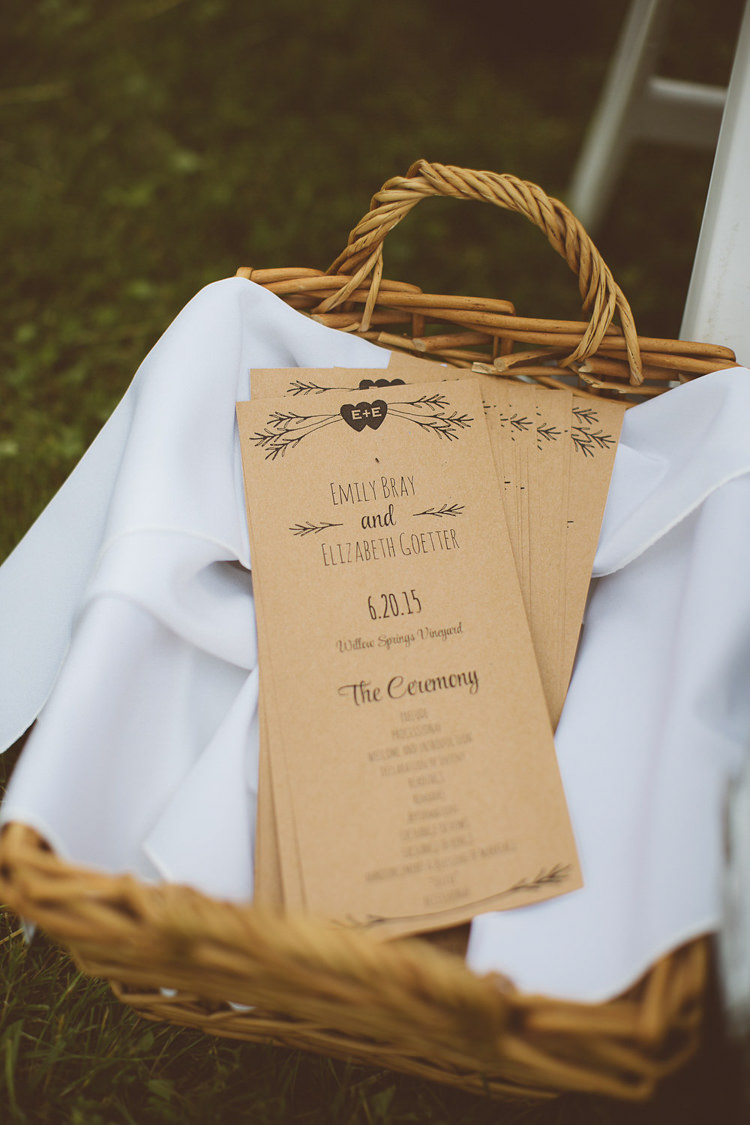 Kraft Brown Paper Stationery Order of Service Romantic Rustic Pastel Vineyard Wedding Massachusetts http://www.wonder-bliss.com/