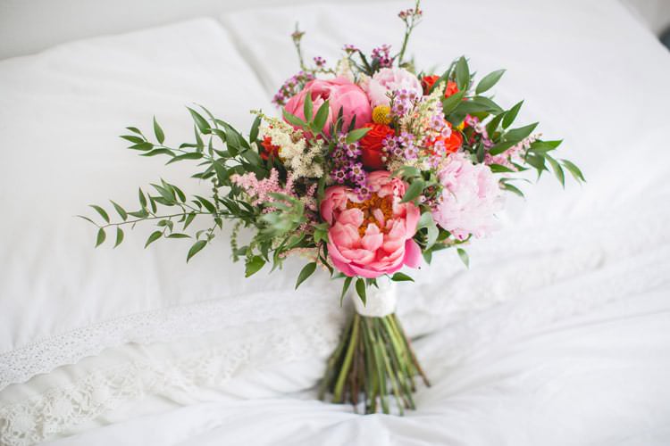 Whimsical Bouquet Coral Pink Peony Peonies Billy Ball Astilbe Flowers Bride Bridal Family Farm Festival Wedding https://amylouphotography.co.uk/