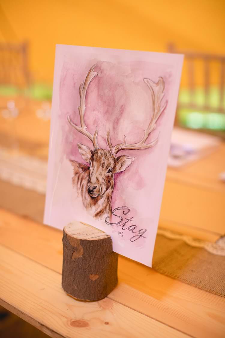 Illustrated Animal Table Names Stag Log Slice Family Farm Festival Wedding https://amylouphotography.co.uk/