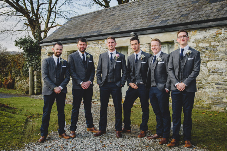 Grey Herringbone Suit Groom Groomsmen Dusky Pink Lace Fairy Lights Wedding http://www.abiriley.co.uk/
