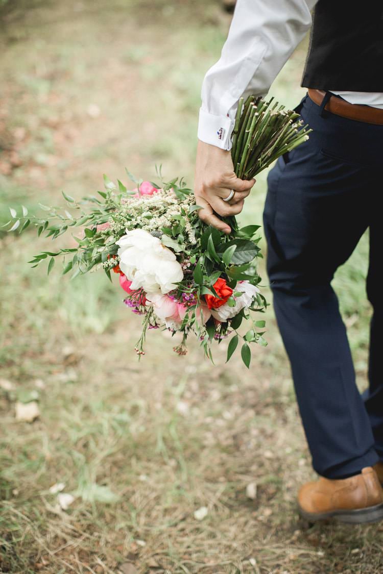 Whimsical Bouquet Coral Pink Peony Peonies Billy Ball Astilbe Flowers Bride Bridal Groom Family Farm Festival Wedding https://amylouphotography.co.uk/