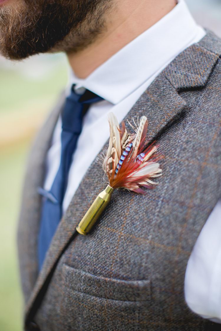 Feather Buttonhole Groom Family Farm Festival Wedding https://amylouphotography.co.uk/