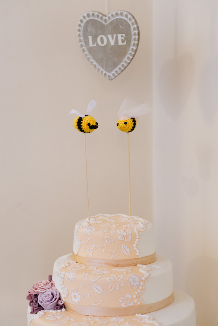 Bee Cake Toppers Knitted Vintage Country Fete Farm Wedding http://carolinehancox.co.uk/