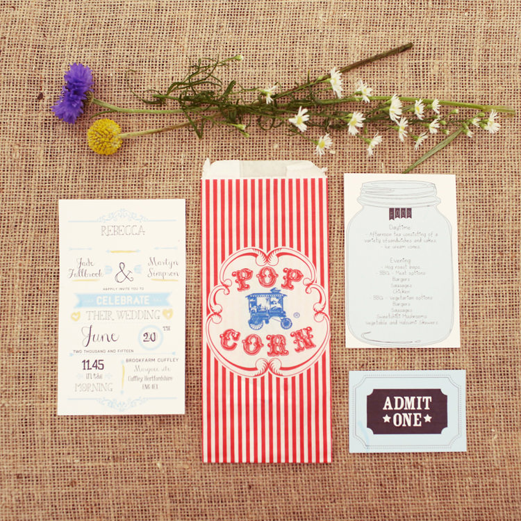 Illustrated Stationery Invitations Jar Mismatched Fairground Woodland Wedding http://www.rebeccaweddingphotography.co.uk/