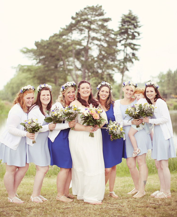 Blue Bridesmaid Dresses Short New Look Flower Crowns Mismatched Fairground Woodland Wedding http://www.rebeccaweddingphotography.co.uk/