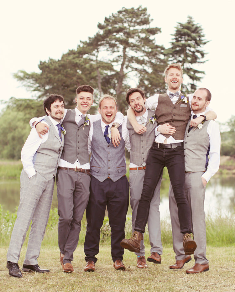 Groomsmen Waistcoats Chinos Ties Mismatched Fairground Woodland Wedding http://www.rebeccaweddingphotography.co.uk/