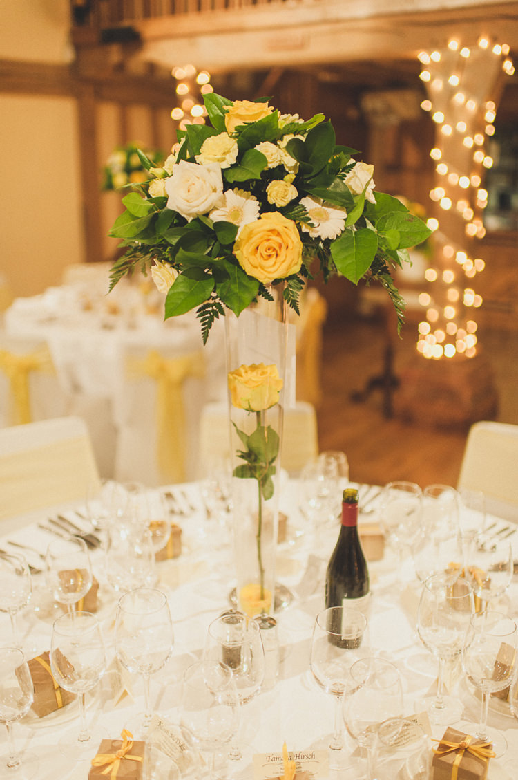 Yellow Roses Gerbera Centrepiece Table Decor Pretty Summery Yellow Barn Wedding http://www.mattpenberthy.com/
