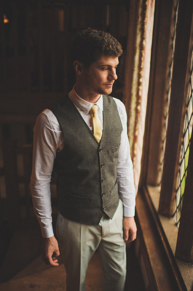 Tweed Waistcoat Groom Tie Pretty Summery Yellow Barn Wedding http://www.mattpenberthy.com/