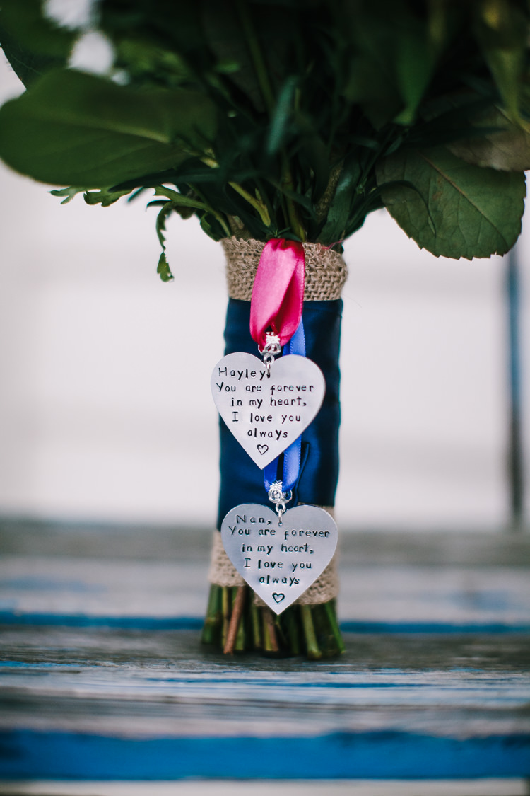 Bouquet Charms Remebering Loved Ones Indie Secret Seaside Wedding http://www.chrisbarberphotography.co.uk/ 