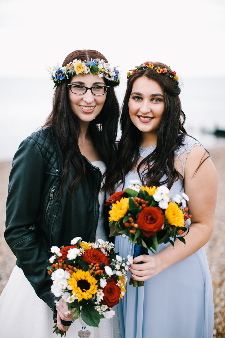 Flower Crowns Bridesmaid Bride Bouquets Red Yellow Indie Secret Seaside Wedding http://www.chrisbarberphotography.co.uk/