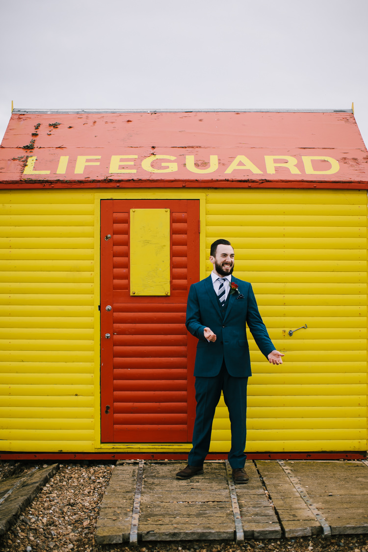 Blue Moss Suit Groom Indie Secret Seaside Wedding http://www.chrisbarberphotography.co.uk/