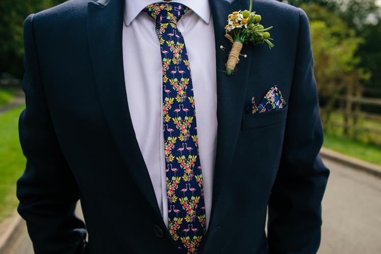 Flamingo Tie Groom Rustic Daisy Buttonhole Home Made Yellow Country Garden Wedding http://kathrynedwardsphotography.com/