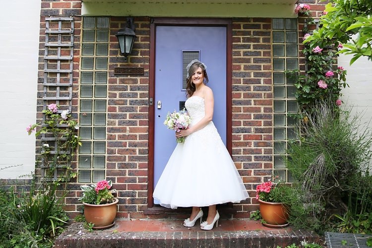 Short Dress Gown Bride Bridal Justin Alexander Sweet Pastel Village Hall Wedding http://www.helenstrongphotography.co.uk/