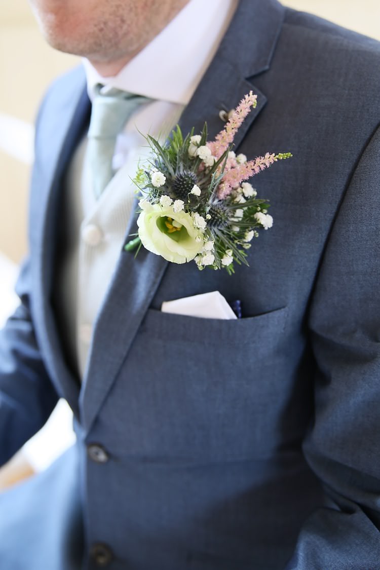 Thistle Groom Buttonhole Sweet Pastel Village Hall Wedding http://www.helenstrongphotography.co.uk/