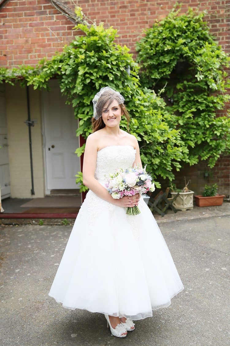 Justin Alexander Short Dress Bride Bridal Lace Tulle Sweet Pastel Village Hall Wedding http://www.helenstrongphotography.co.uk/