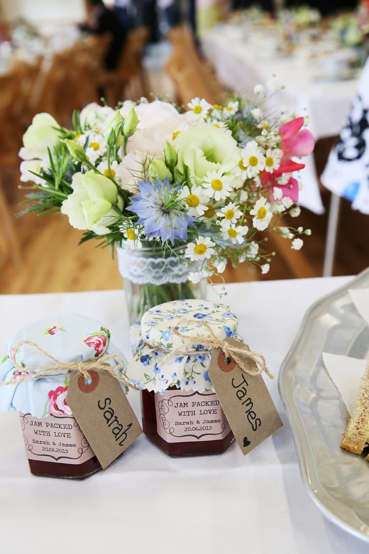 Jam Favours DIY Sweet Pastel Village Hall Wedding http://www.helenstrongphotography.co.uk/