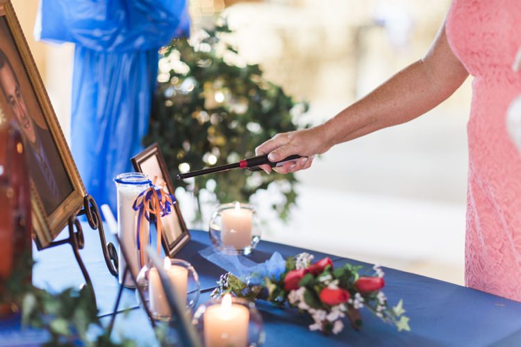 Royal Blue Remembrance Table Decor Candles Rustic Country Barn Wedding in Tennessee https://www.sweetlyvintage.com/