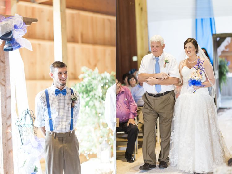 Royal Blue Ceremony Groom Bride Bouquet Rustic Country Barn Wedding in Tennessee https://www.sweetlyvintage.com/