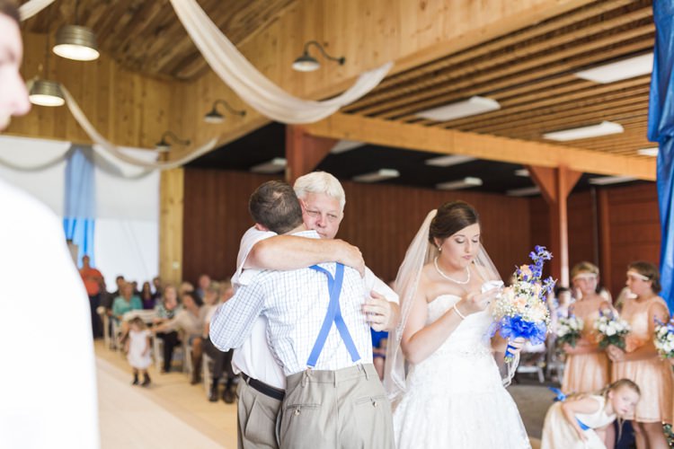 Father of the Bride Groom Bride Hug Royal Blue Rustic Country Barn Wedding in Tennessee https://www.sweetlyvintage.com/