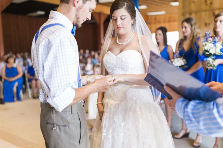 Royal Blue Ceremony Decor Groom Bride Rings Bridesmaids Rustic Country Barn Wedding in Tennessee https://www.sweetlyvintage.com/