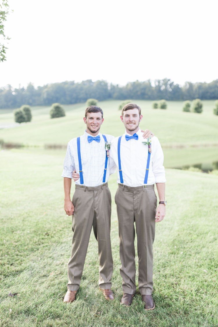 Groom Groomsman Royal Blue Bow Tie Suspenders Rustic Country Barn Wedding in Tennessee https://www.sweetlyvintage.com/