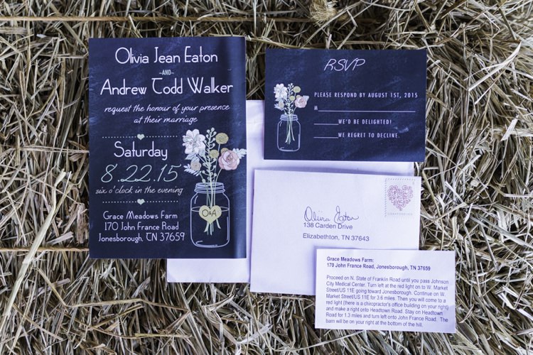 Royal Blue Stationery Invitation Hay Rustic Country Barn Wedding in Tennessee https://www.sweetlyvintage.com/