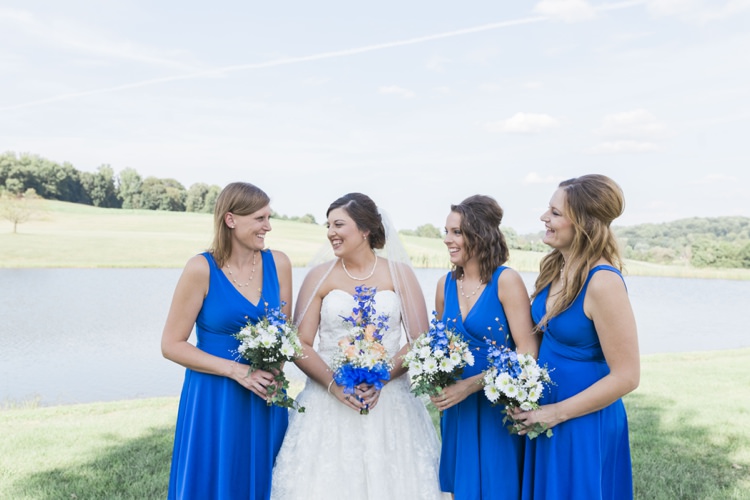 Royal Blue Bridesmaids Bride Lace Sweetheart Bridal Gown Rustic Country Barn Wedding in Tennessee https://www.sweetlyvintage.com/