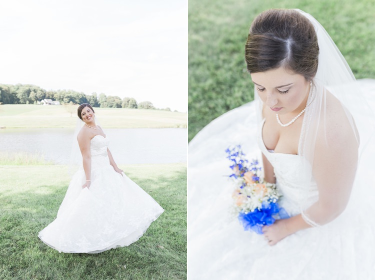 Bride Lace Sweetheart Bridal Gown Royal Blue Bouquet Rustic Country Barn Wedding in Tennessee https://www.sweetlyvintage.com/