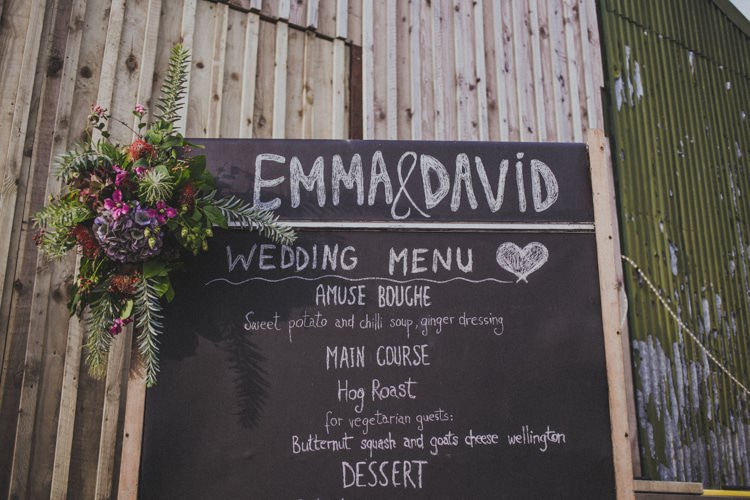 Black Chalk Board Menu Sign Natural Beautiful Autumn Outdoor Wedding http://www.johnelphinstonestirling.com/